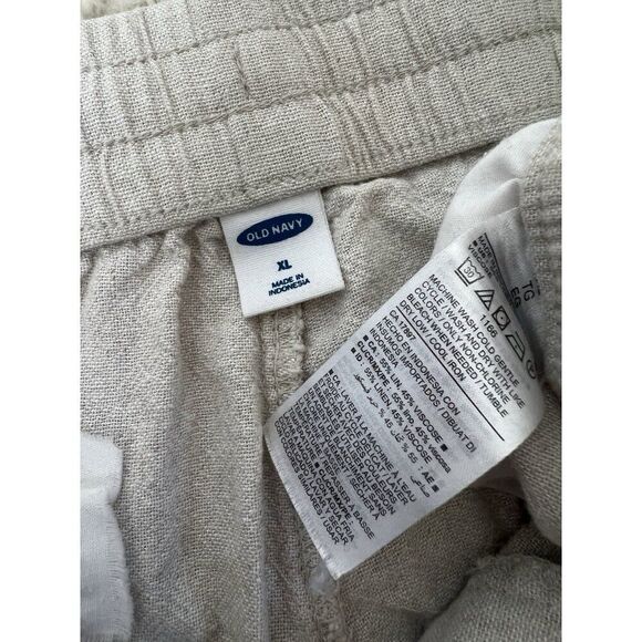 Old Navy XL Flax Linen Blend Pull On Elastic Tie Waist Shorts Oatmeal Casual - Picture 5 of 7